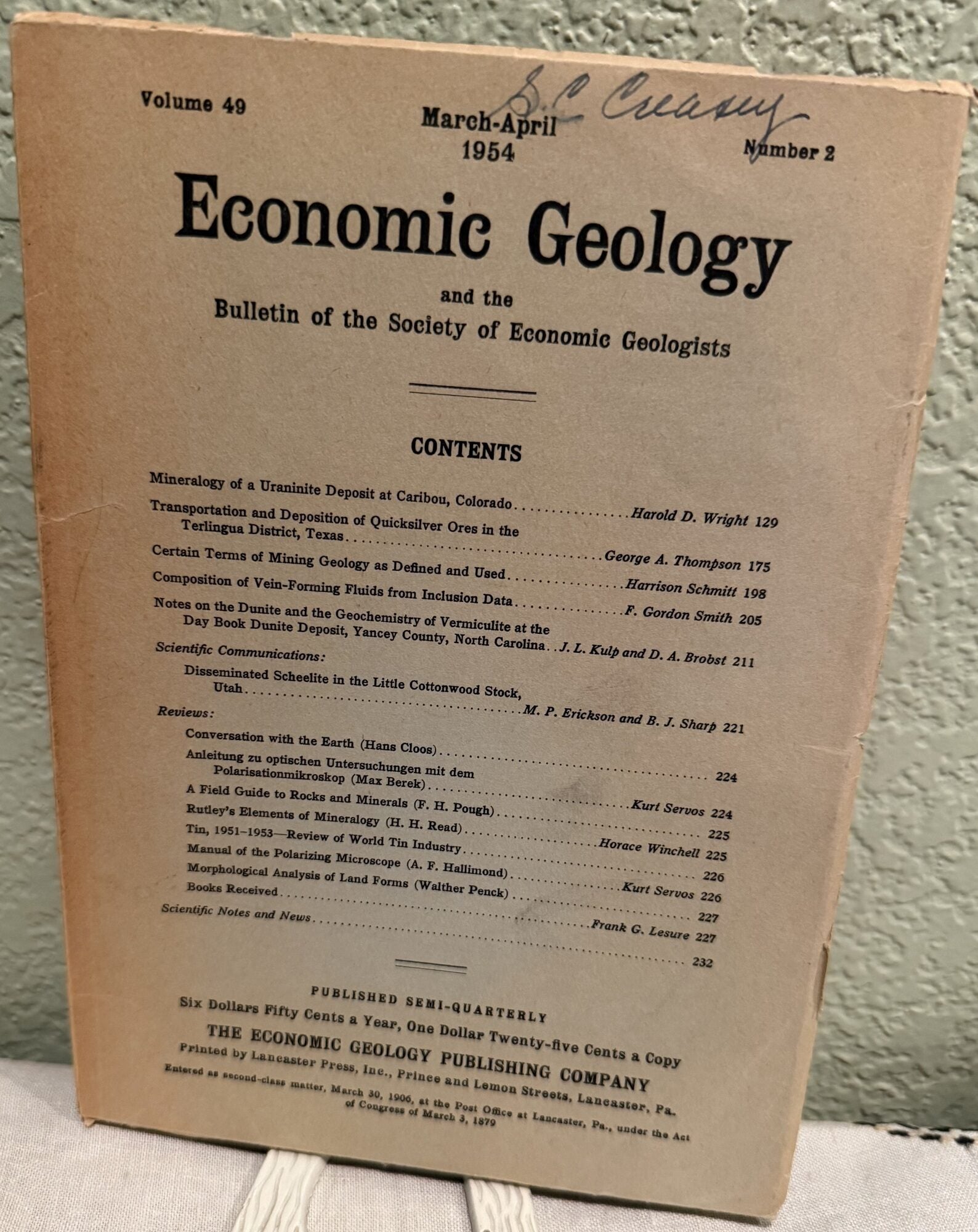 Economic Geology and the Bulletin of the Society of Economic Geologists Volume 49 Number 2. Alan Mara Bateman, Morris M. Leighton.