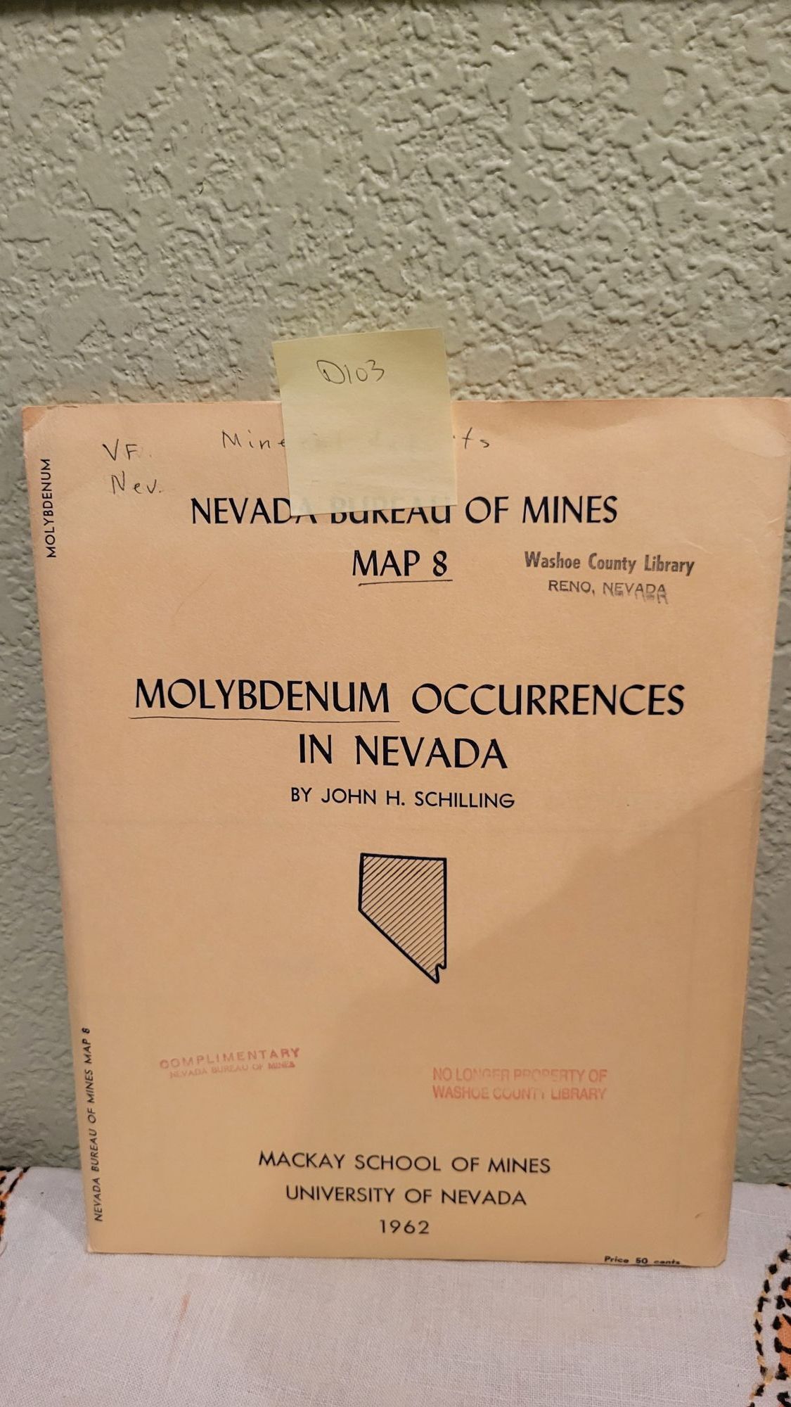 Nevada Bureau of Mines Map 8 Molybdenum Occurrences in Nevada. John H. Schilling.