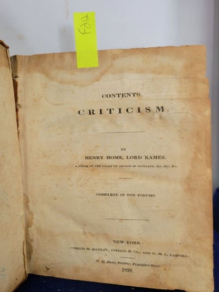 Elements of Criticism Complete in One Volume