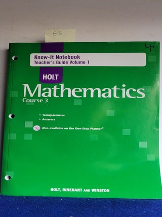 Item #G3 Know It Notebook Teacher's Guide Volume 1 Holt Mathematics Course 3. anon
